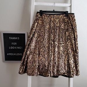 Midi gold sequin skirt.